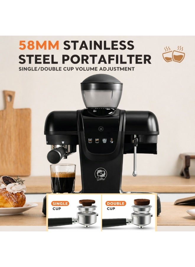 i cafilas Semi-Automatic Espresso Machine with Grinder – 19 Bar Pressure, Touch Control, Steam Wand, Stainless Steel Coffee Maker for Home & Office - Image 4